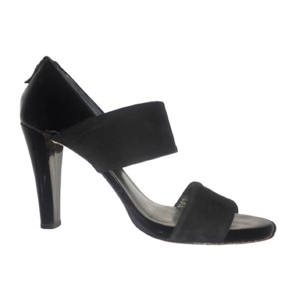 Talbots Black Patent Leather Suede Open Toe Heels9